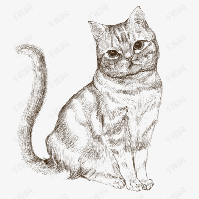 线描猫咪手绘插画