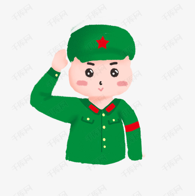 卡通绿色军装的男孩免抠图