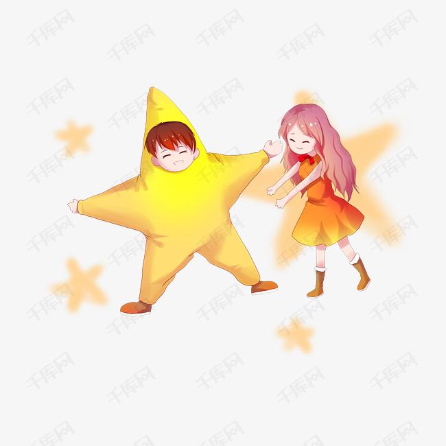 情人节男孩子穿星星服装逗笑女孩子