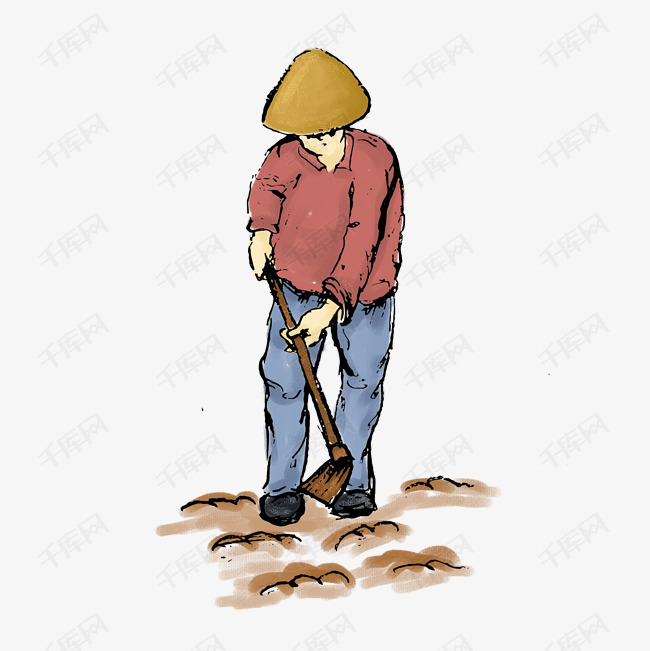 手绘卡通男人在耕地免抠图