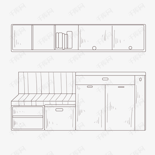 线描橱柜手绘插画的素材免抠漂亮的柜子木头柜子柜子插画植物装饰线描