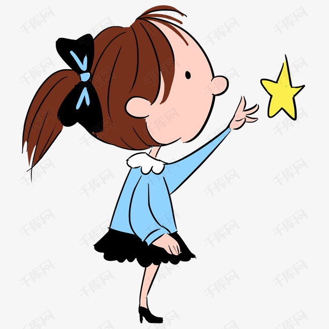 彩色手绘拿星星的女孩元素