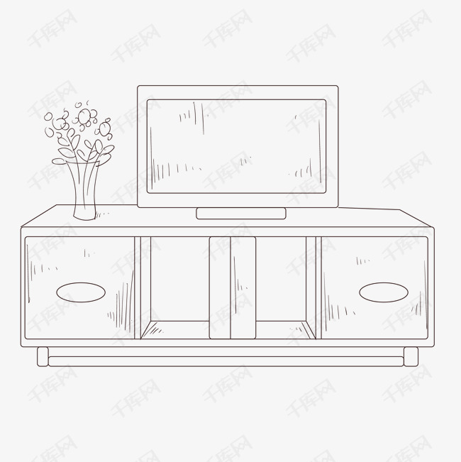 线描电视柜电视盆栽