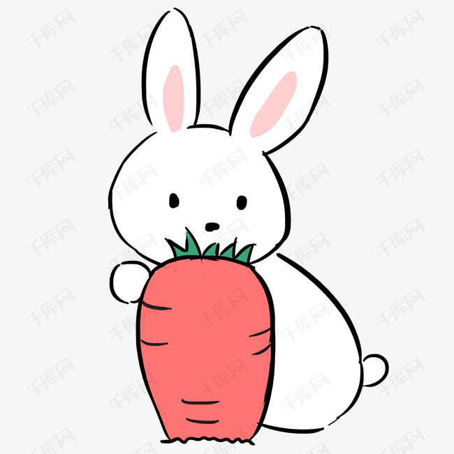 白色吃萝卜的小兔子元素