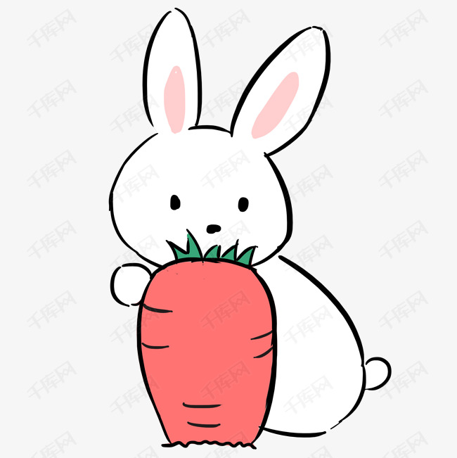 白色吃萝卜的小兔子元素的素材免抠卡通插画吃萝卜可爱宠物白色眼睛