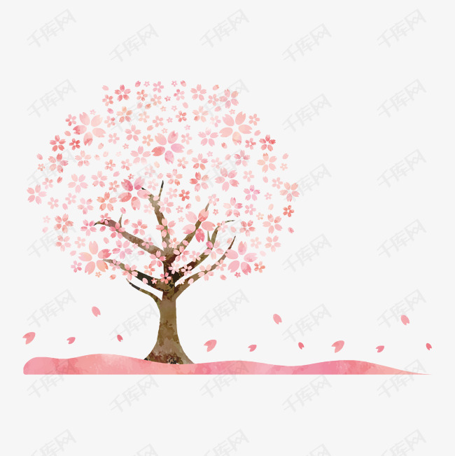 春天可爱的樱花树矢量图