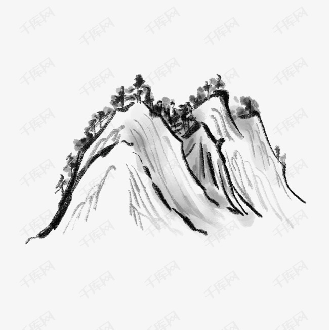 卡通石头山毛笔画免扣图