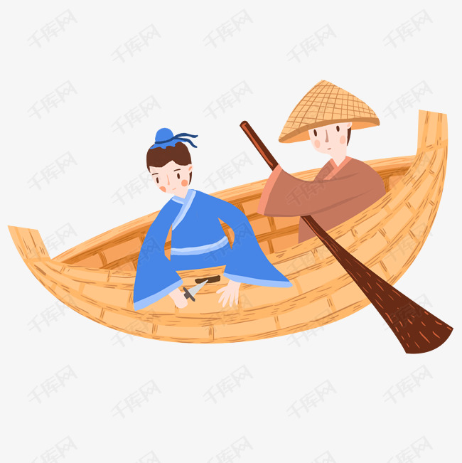 卡通简笔画刻舟求剑免扣图