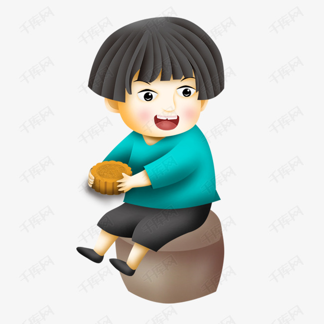 小男孩坐着吃月饼免抠图素材图片免费下载_高清psd_千