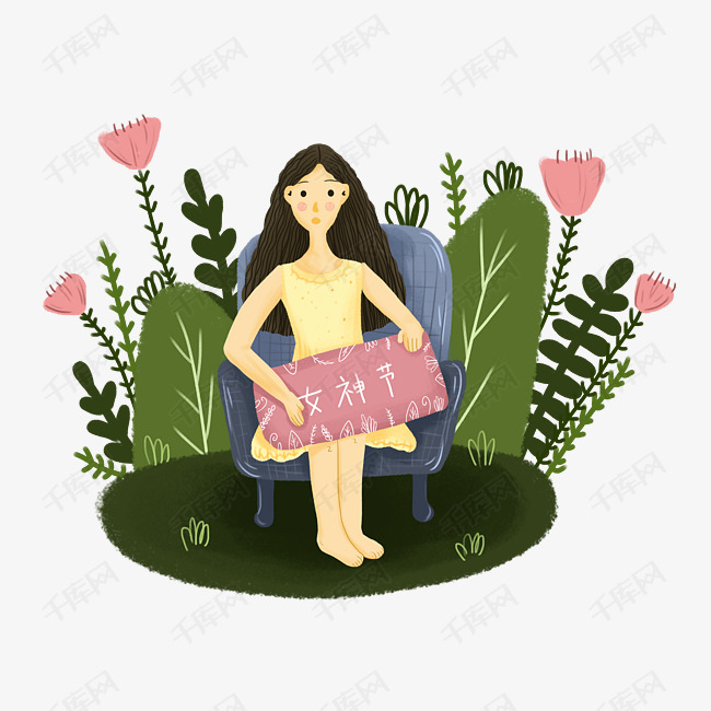 手绘卡通女神节小可爱清新插画
