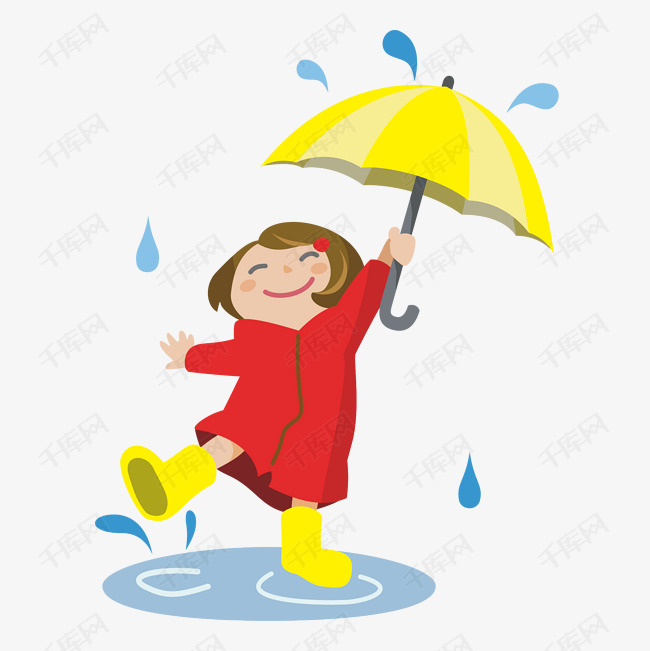 下雨在水坑玩的女孩矢量图