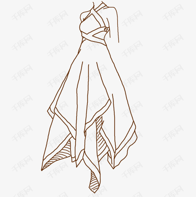 手绘线描裙子服装