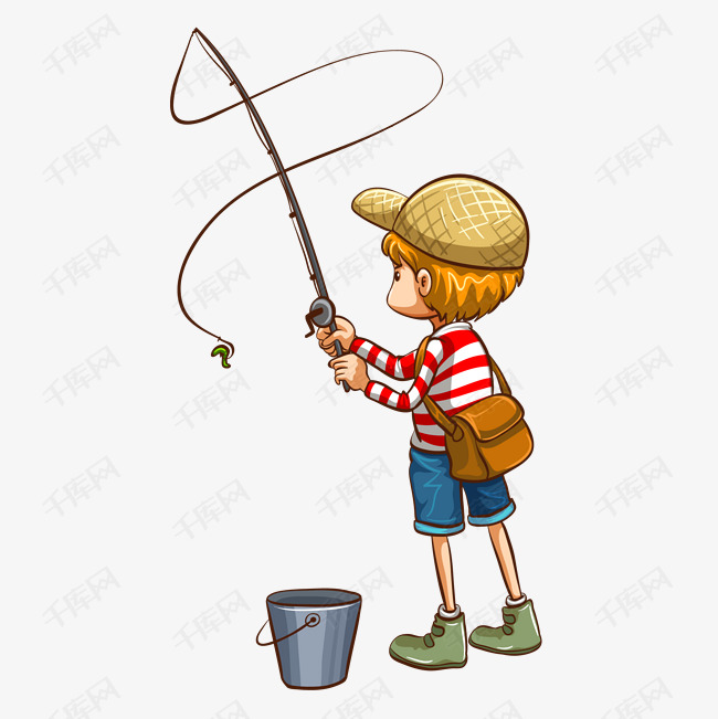 小男孩在钓鱼免抠图