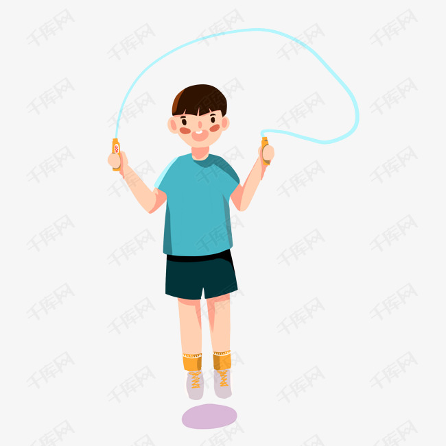运动跳绳的卡通男孩png