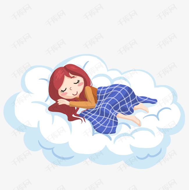 世界睡眠日女孩云朵睡觉图