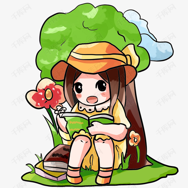 春分看书的小女孩