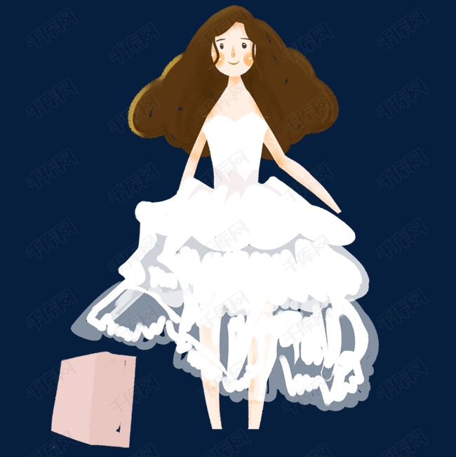 穿着漂亮灯笼婚纱裙的新娘子免抠图