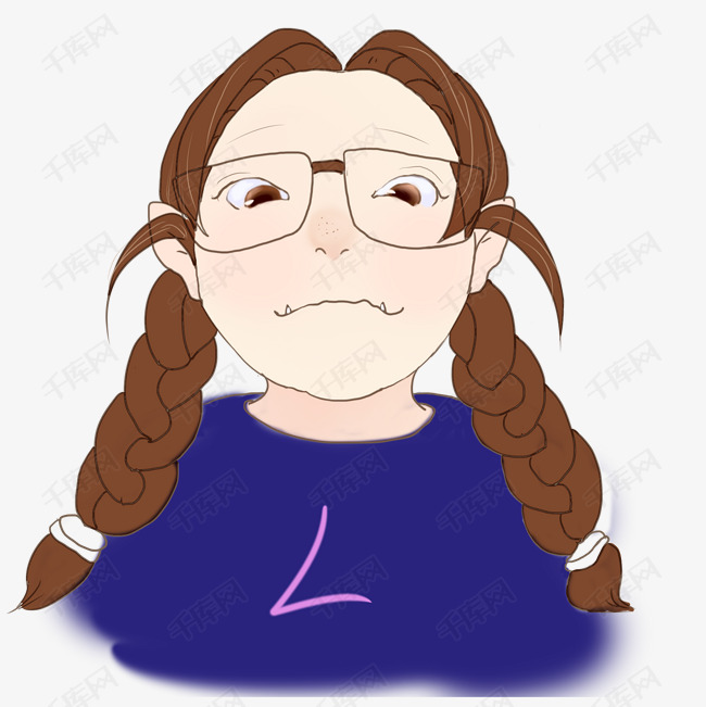 彩色手绘扎辫子的女生元素