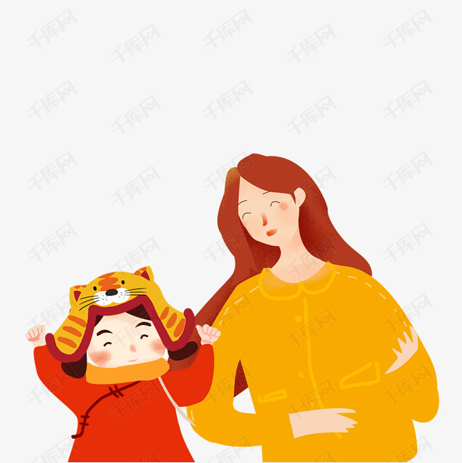 儿童节母亲节可爱手绘母子俩