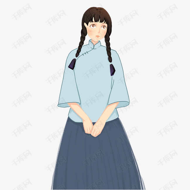 两个小辫子的女孩免抠图