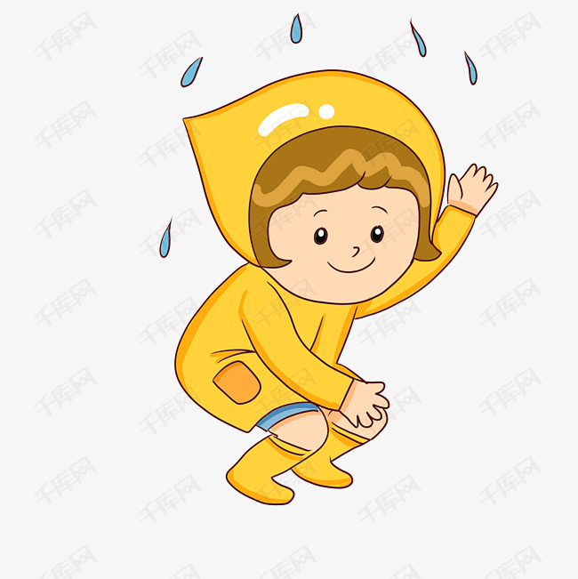 免抠卡通人物插画手绘人物插画雨中小孩插画可爱的小孩黄色的雨衣雨滴