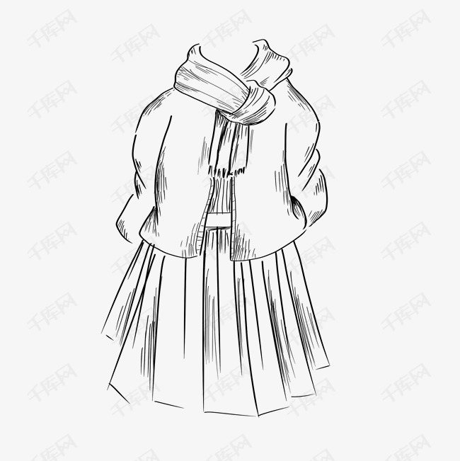 手绘线描衣服插画