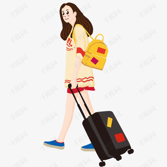 拖着行李箱去旅行的女人免扣图