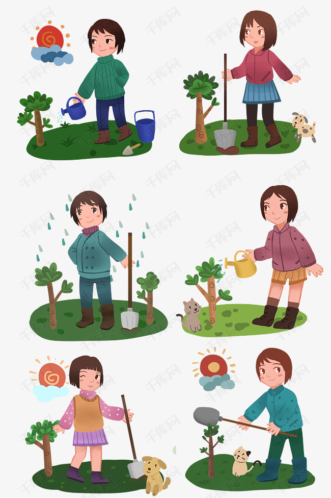 植树节人物插画合集