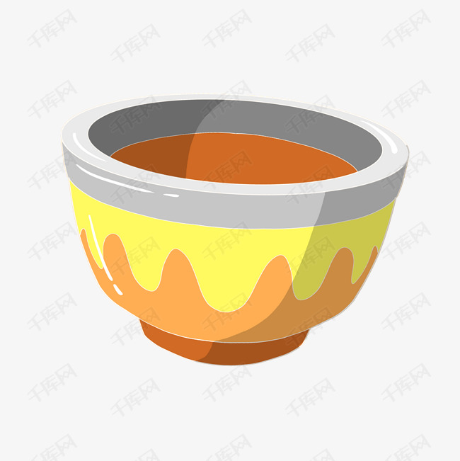 卡通黄色碗具插画的素材免抠精美花纹碗具卡通碗具厨房用品漂亮的碗