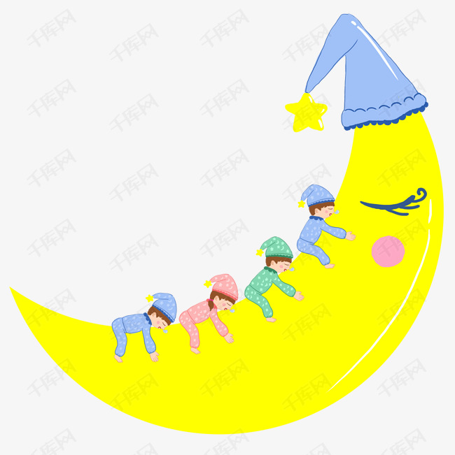 趴着可爱卡通小孩子的睡眠月亮png免抠图素材图片免费