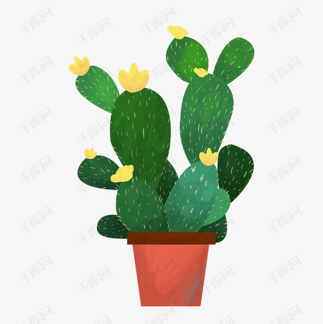 卡通仙人掌花植物盆栽免抠图