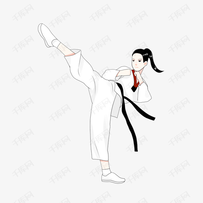 跆拳道踢腿卡通可爱萌q版动漫女孩女生手绘人物