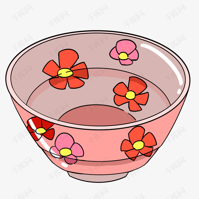 手绘粉色花朵碗插画素材图片免费下载_高清psd_千库网
