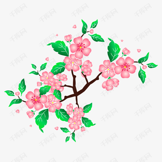 卡通手绘春季桃花元素