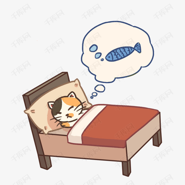 做梦的猫咪手绘插画
