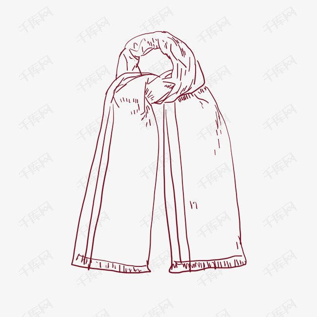 手绘线描围巾插画素材图片免费下载_高清psd_千库网