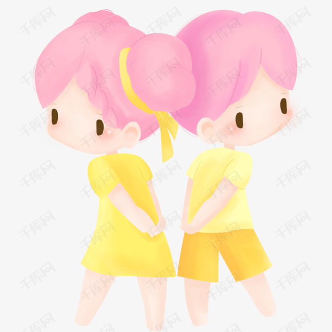 可爱的双胞胎女孩免抠图