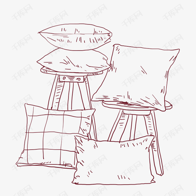 手绘线描枕头插画