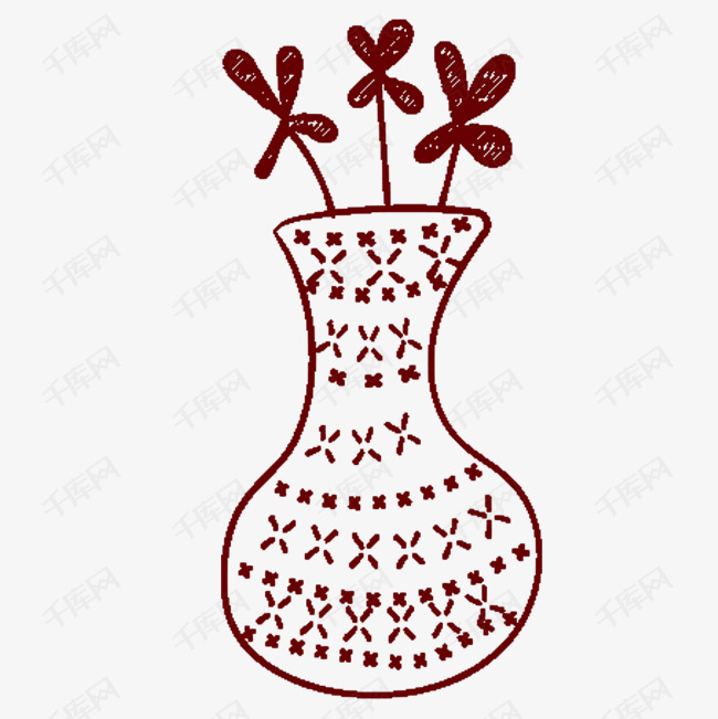卡通简笔画青花瓷花瓶免抠图
