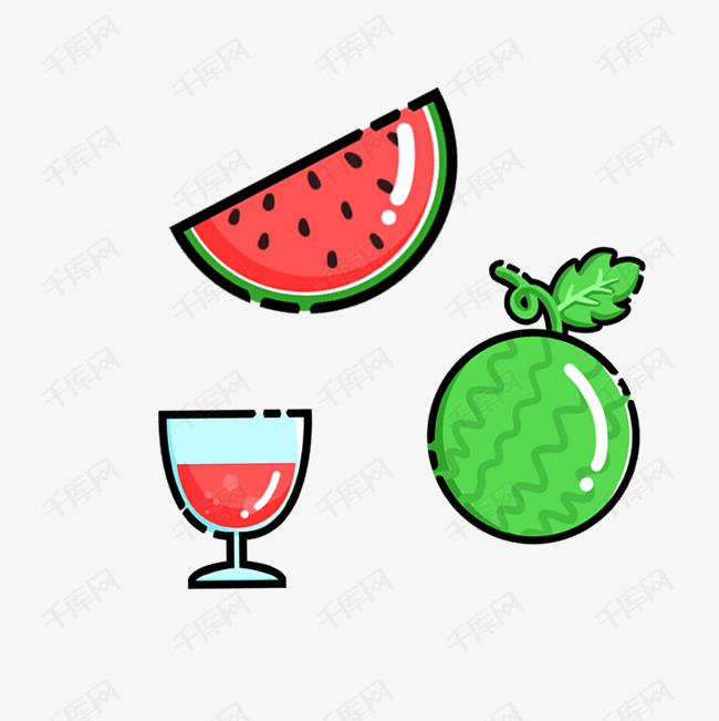 夏天卡通西瓜清凉插画素材图片免费下载_高清psd_千库