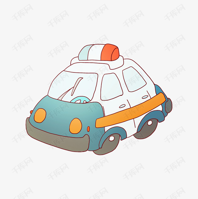 蓝色警车卡通插画