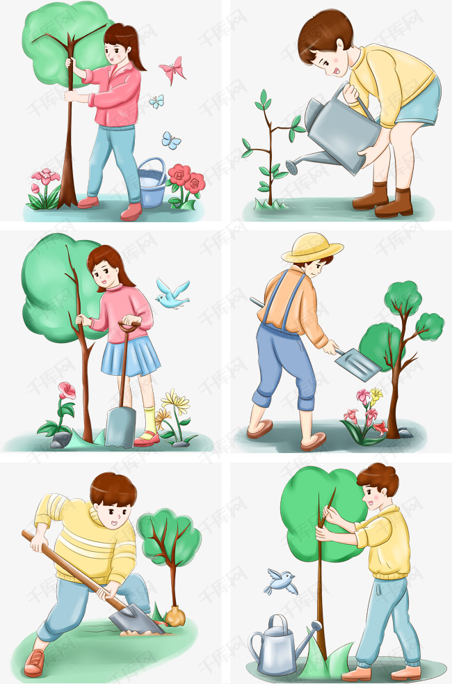 植树节人物插画合集