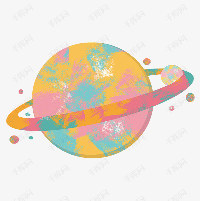 卡通水粉彩色星球行星卫星装饰素