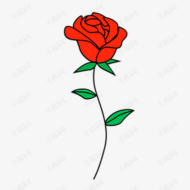 一朵卡通红色的玫瑰花免抠图