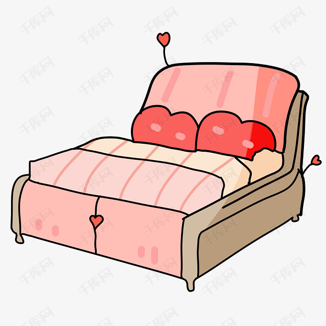 粉色的床卡通插画