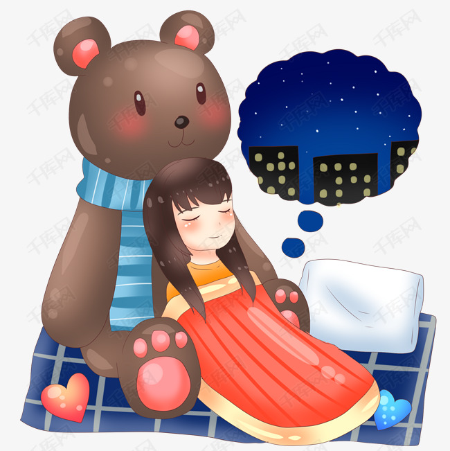 大熊抱睡觉的女生