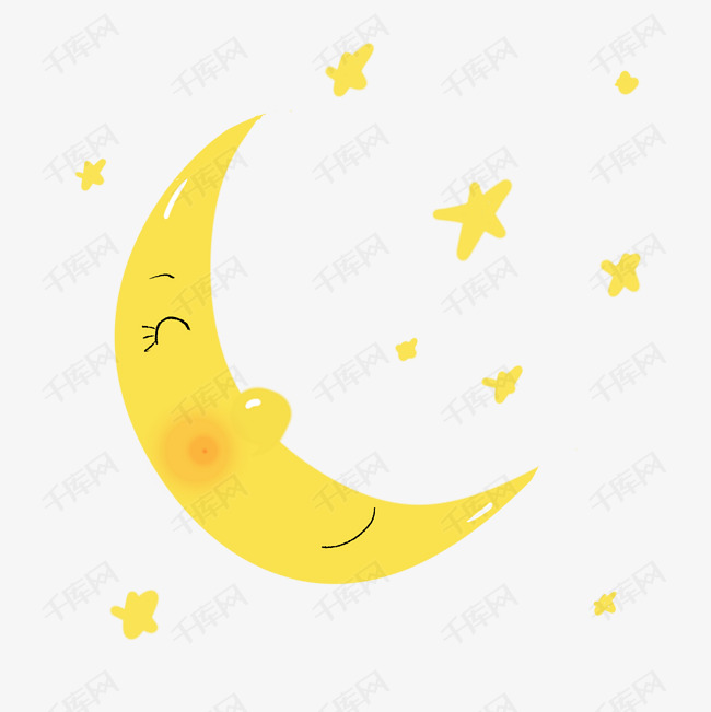黄色卡通笑脸弯月月亮