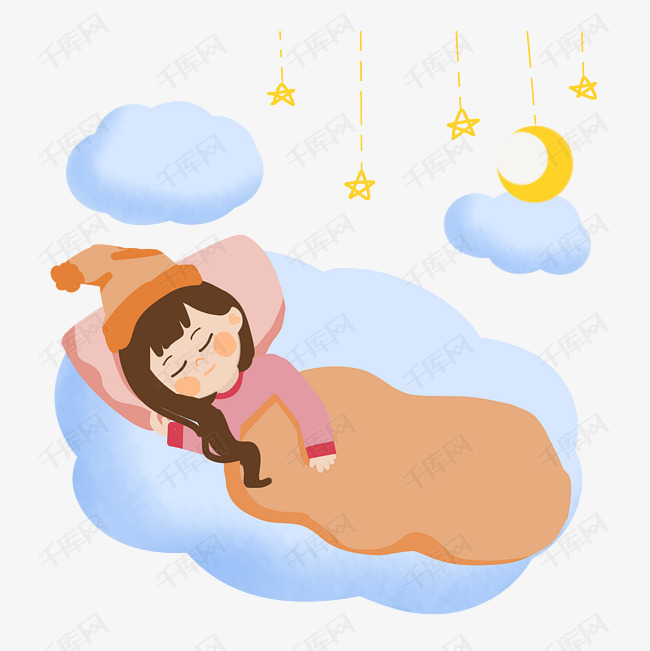 世界睡眠日卡通女生在云朵里入睡png素材