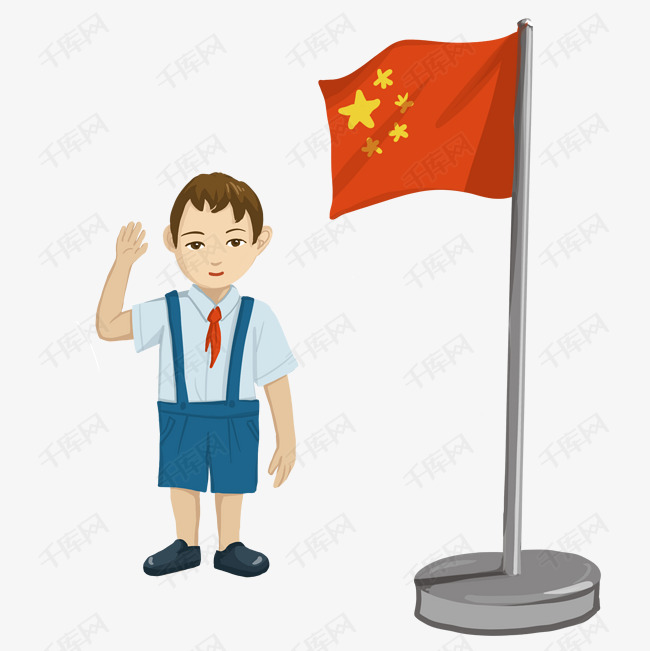 国旗男孩向国旗敬礼