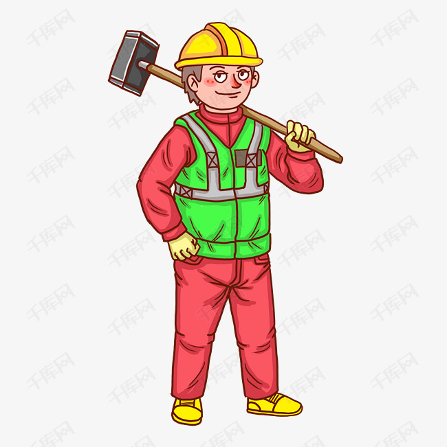 建筑工人用铁锤卡通人物
